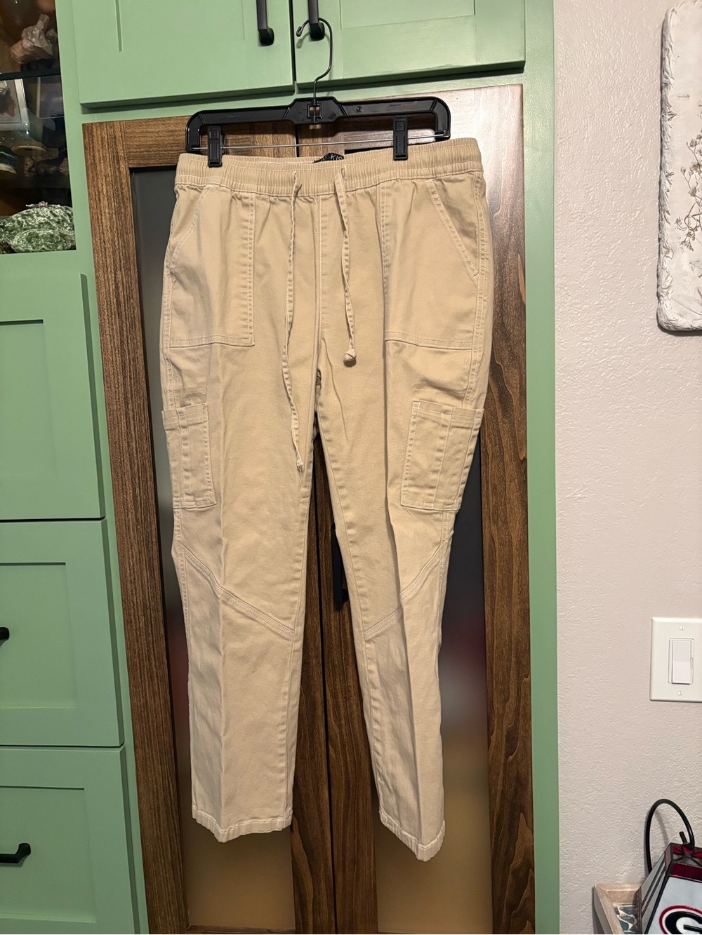 Casual Drawstring Cargo Pants in Beige